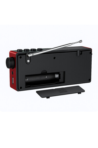 OEM JOC-6138REC-S portable radio with solar charging, Bluetooth, USB, TF card and digital display, red