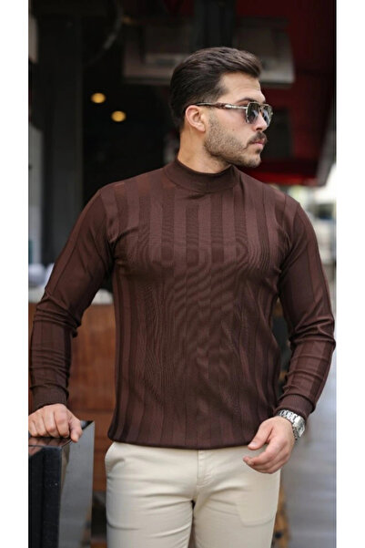 GENCULUS Men's Half Turtleneck Embossed Patterned Knitwear