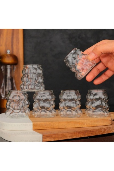 Kapris Boncuk Kahve Yanı Bardak 6'lı Mini Üzüm Bardak 75 ml 8528