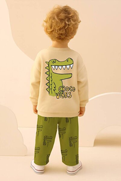 Monila Boy's Crocodile Printed 3 Thread Cotton Fabric Top and Bottom Set