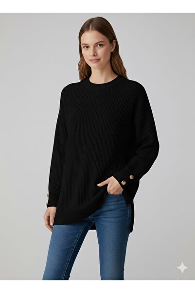 Kirazgym Sleeve Button Detailed Thessaloniki Knit Sweater Tunic