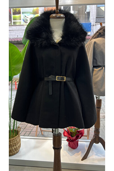 MODA Kürk yaka kaşe panço