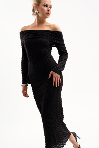 Lafaba Women's Black Off Shoulder Long Lace Dress