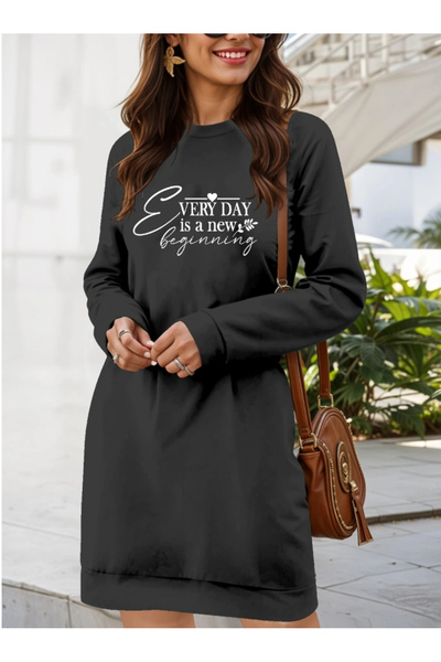 GENCULUS Women's Long Sleeve Crew Neck Short Viscose Two Thread Dress