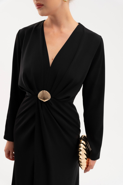 Lafaba Women's Black Long Sleeve Dress with Oyster Accessories
