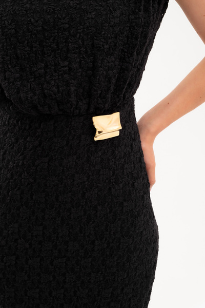 Lafaba Women's Black Gold Brooch Lace Dress