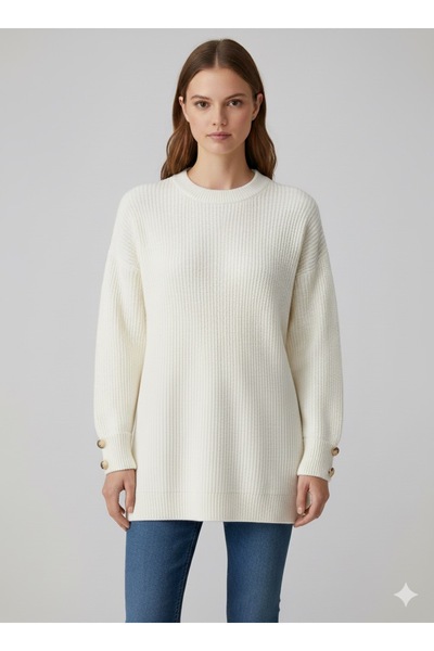 Kirazgym Sleeve Button Detailed Thessaloniki Knit Sweater Tunic