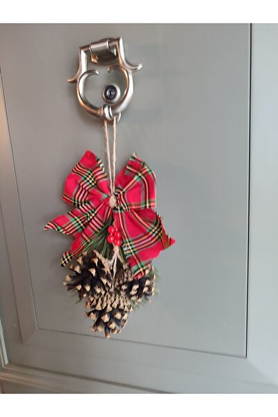 artsondekorasyon Yılbaşı Kapı Duvar Süsü Kapı Çelengi Çam Kozalaklı ve Kurdeleli