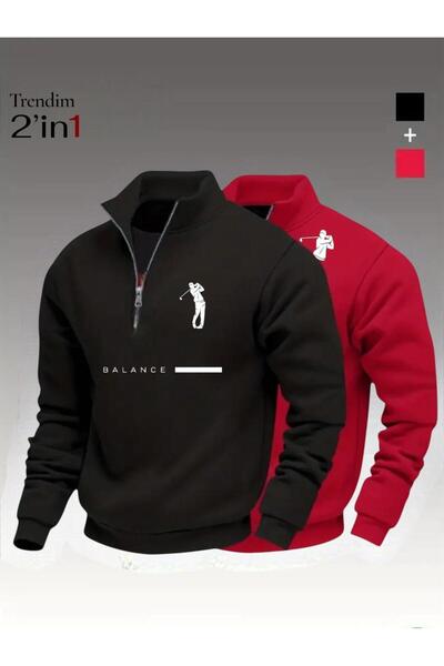 HerTarzınTrendi 2 in 1 Zippered Golf Player and Balance Printed Fleece Sweats...