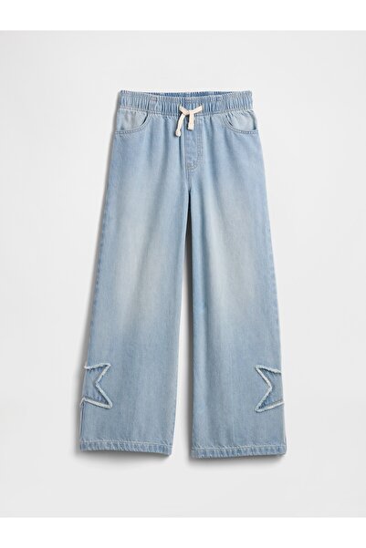 GAP Kız Çocuk Mavi High Rise Pull-On Wide-Leg Jean Pantolon