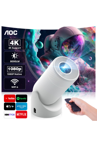 Aoc Portable 4K Projector w/WiFi/BT, 180° Rotation, Auto Keystone, 220 ANSI Lumens for Home/Laptop