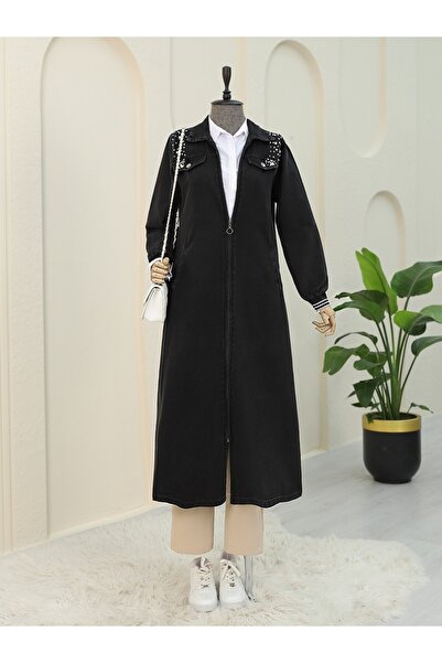 HİJABAYA Μακρύ τζιν καπάκι με φερμουάρ και ριμπάνα στους ώμους