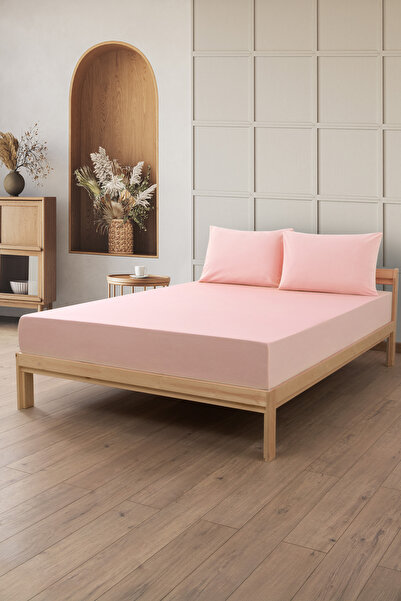 Sevim 100% Cotton Double Elastic Sheet Pillowcase Set (3 Pieces) - 180X200 cm