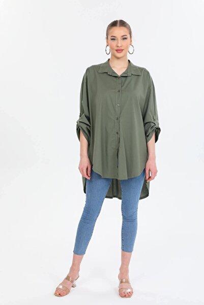 della moor Women's Khaki Italian O Oversized Shirt Tunic