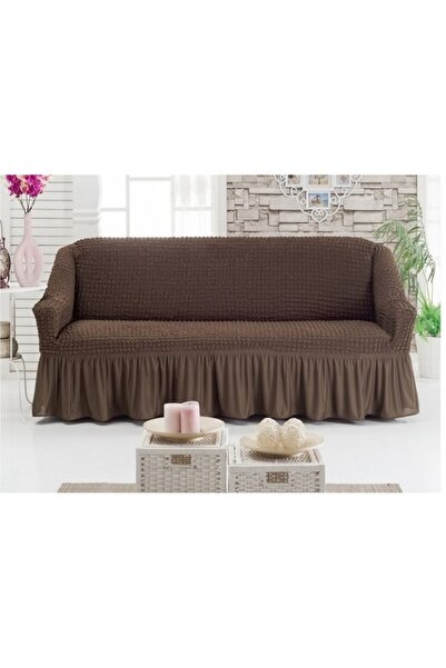 Inovius Husa pentru Canapea 3 Locuri, Elastica si Creponata, cu Volane, Bej Inchis-HEP15
