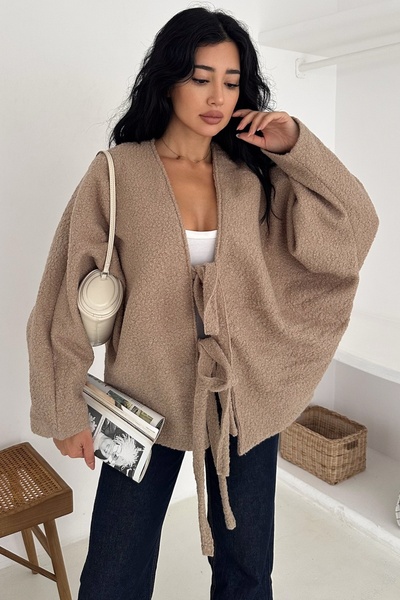 FEMELLE Mink Wrap-Around Tie Oversized Cardigan Bat Sleeve Standard Size