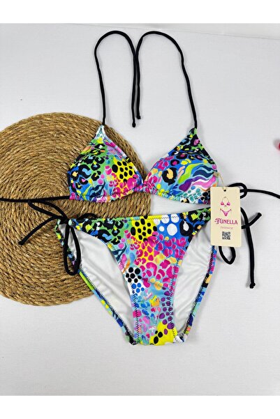FUNELLA Patterned Side and Neck Tie Stylish Women's Bikini Set