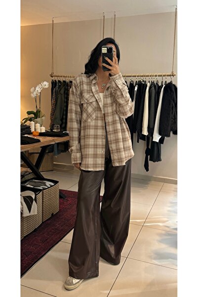 Krisbut Kadın Çift Cepli Oduncu Desenli Gömlek