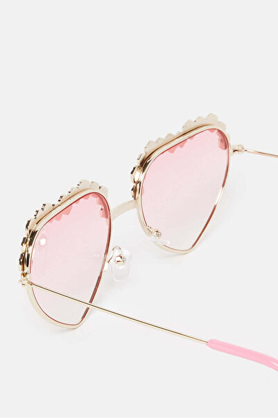 REDTAG Girls Gold And Pink Heart Embellished Sunglasses