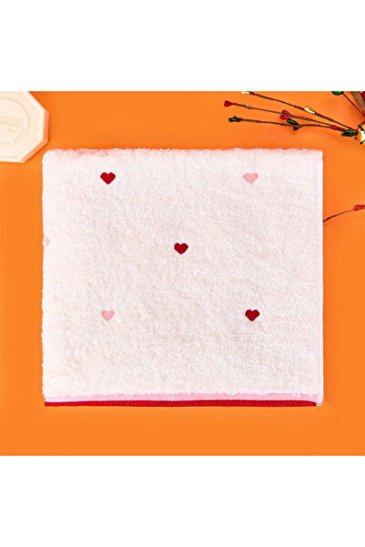 Evidea Prosop de față cu broderie Soft Heart - Ecru / Roșu - 50x90 cm