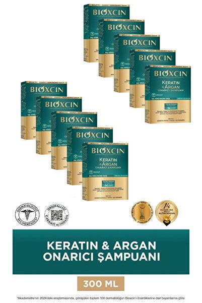 Bioxcin Keratin & Argan Repairing Care Shampoo 300 ml - Damaged and Sensitive Hair 10 Pcs