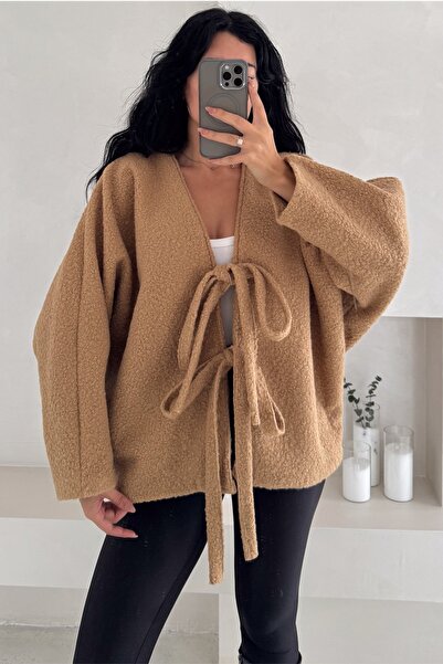 FEMELLE Camel Wrap-Around Tie-Up Oversized Cardigan Bat Sleeve Standard Size