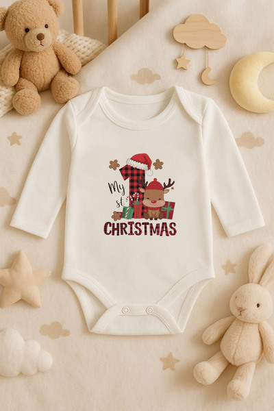 MODA My First New Year Christmas B Printed Cotton Long Sleeve Snap Fastener B...