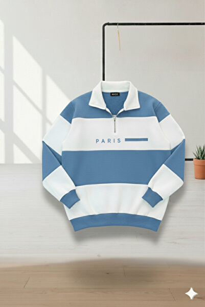 NİCE Paris Logo Striped Polo Neck Sweatshirt