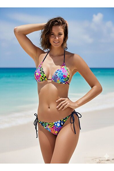 FUNELLA Patterned Side and Neck Tie Stylish Women's Bikini Set