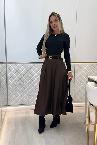 GENCULUS Жіноча висока талія Максі шкіряна спідниця без пояса