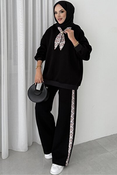 Bestenur Three Thread Double Suit with Scarf 1654 - Black