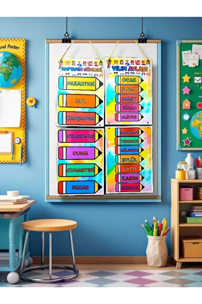 Kozalak Tasarım Haftanın günleri Yılın ayları Afişi seti Okul ve Sınıflar içi...