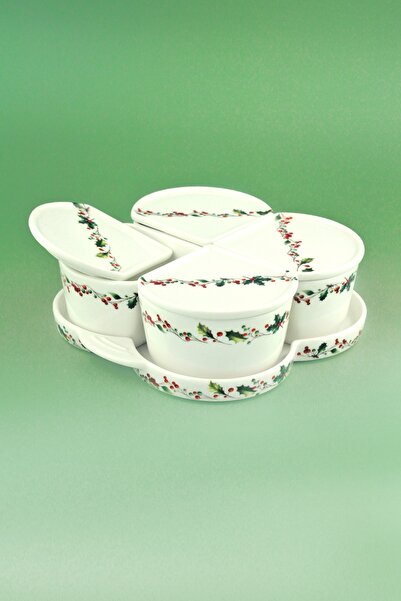 Bursa Porselen Dekor Christmas 4-Piece Porcelain Breakfast Set with Lids