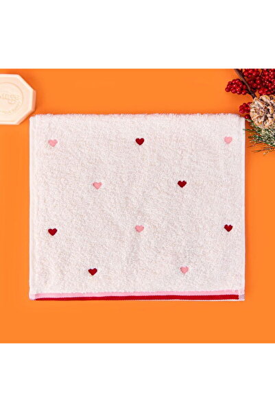 Evidea Prosop de mână cu broderie Soft Heart - Ecru / Roșu - 30x50 cm