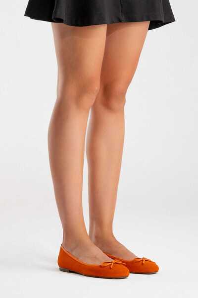 Zeynep Sıradağlı Poetry Women's Leather Ballerinas Orange Suede