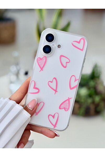 Go Aksesuar Iphone 16 Uyumlu MAT BASKI PEMBE KALP Parmak İzi Bırakmaz Şeffaf ...