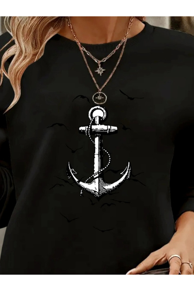 GENCULUS Women's Long Sleeve Crew Neck Print Viscose Two Thread Blouse