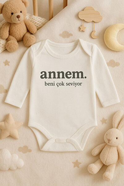 MODA Mom Loves Me Printed Cotton Long Sleeve Snap Fastener Baby Bodysuit Unde...