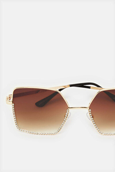 REDTAG Women Brown And Gold Oversize Sunglasses