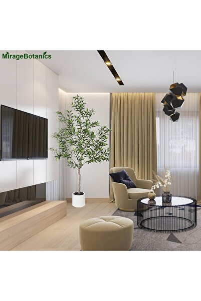 MirageBotanics 180cm Artificial Olive, Faux Olive Tree with White Planter Pot Home Office Meetings indoor & outdoor