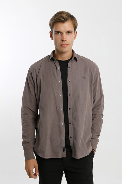 Smc by Semco Collared Buttoned Long Sleeve Snap Fastener Velvet Men's Shirt