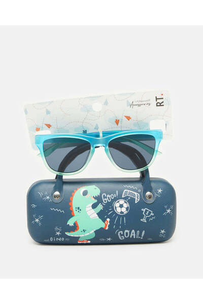 REDTAG Boys Blue Wayfarer Sunglasses With Printed Case (2 Piece)