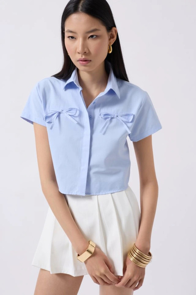 GENCULUS Ribbon Detail Crop Shirt