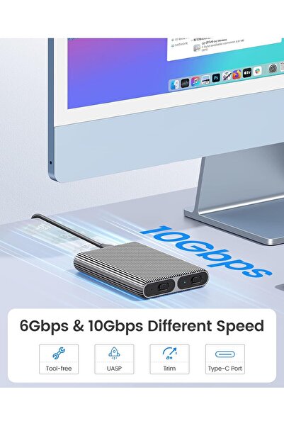 Orico Dual M.2 NVMe & SATA SSD Enclosure USB-C Tool-Free Aluminum, Supports up to 2x4TB