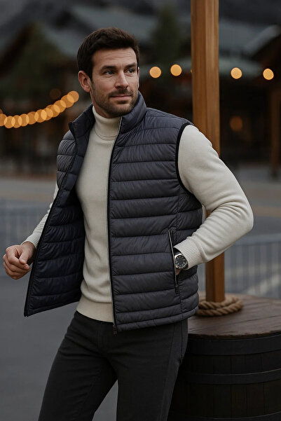 comstar Men's Lined Winter Smoked Puffer Vest with Pockets and Zipper