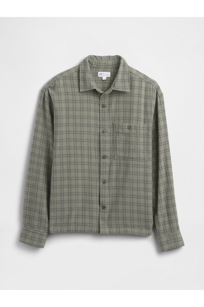 GAP Erkek Yeşil Boxy Fit Flannel Gömlek