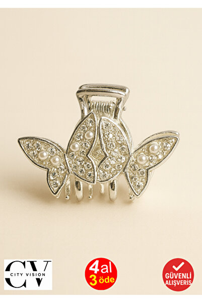 cityvision 5 cm Silver Butterfly Shaped Hair Clip with Stone and Pearl Detail...