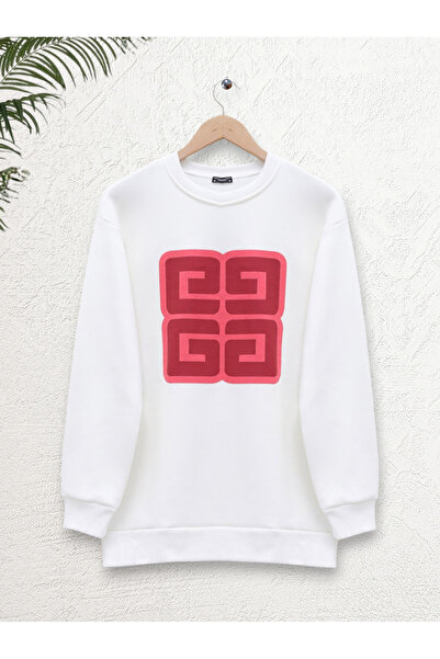 HİJABAYA Letter Printed Crew Neck Raised Sweat