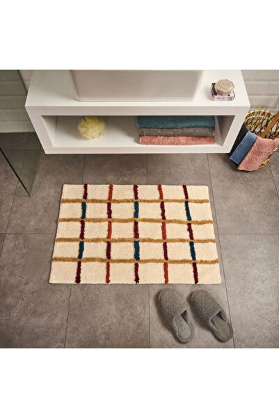 Evidea Soft Tufting Plaid Bath Mat - Ecru - 60X90 cm