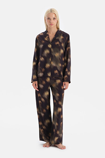 Dagi Dark Green Patterned Woven Viscose Shirt